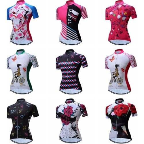 TELEYI 2019 Women Cycling Jersey Tops Bike MTB Jerseys Short Sleeve Maillot Ciclismo Girls Outdoor Breathable Bicycle Clothing
