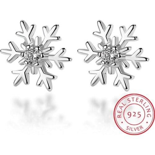 925 Sterling Silver Hollow Snowflake Zirconia Flower Stud Earrings For Women Christmas Gift Crystal Cute Earring Party Jewelry
