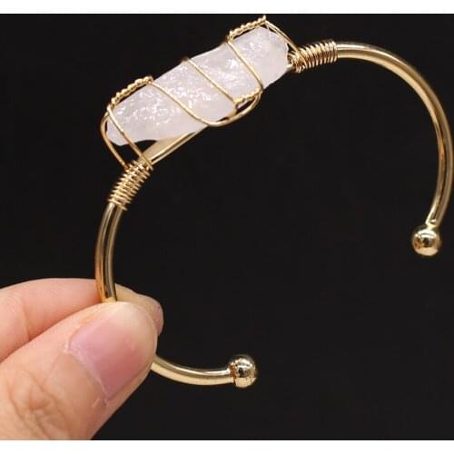 Trendy Natural Stone Crystal Cuff Bracelet Gold plated Alloy Lady Bangles Jewelry for Women Reiki Heal Party Gifts