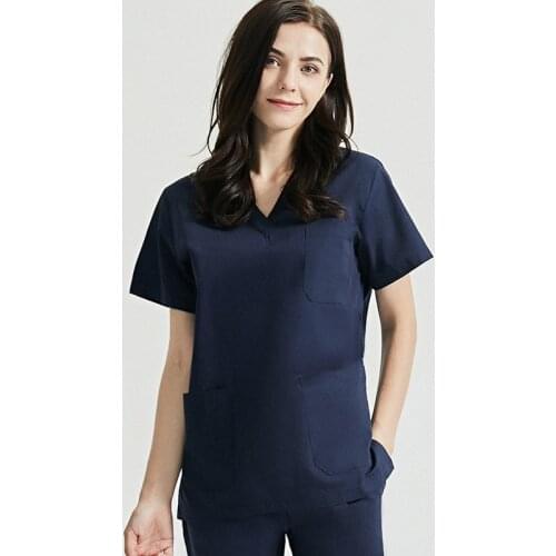 Womens Surgical Gown Cotton Summer Washcloth Short Sleeve Thin Section Split Suit V-neck Nurse doctor Uniform Tops