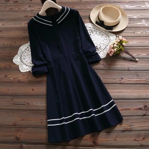 Mori girl vestidos 2019 spring new arrival preppy style sailor collar long sleeve cotton dress