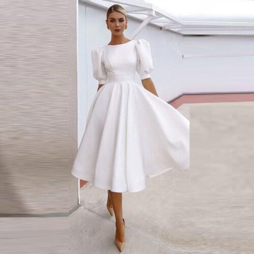 New Lady Temperament Elegant Solid Party Dress Sexy Back Hollow out Button Dresses Lady Fashion Puff Sleeve Chic Pleated Dresses