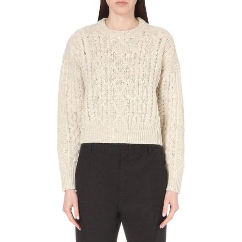 100% Solid Merino Wool 2021 Womens Short Style Cable O Neck Batwing Sleeve Pullover Cardigan