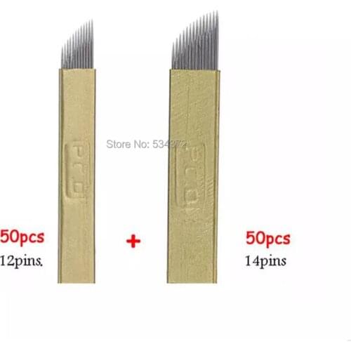 100 pcs PCD 12 /14 Pin Permanent Makeup Eyebrow Tatoo Blade Microblading Needles For 3D Embroidery Manual Tattoo Pen