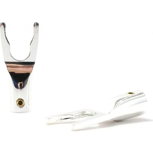 4pieces hifi audio pure copper Silver plaed Y Spade plug spade adapter for audio video speaker wire