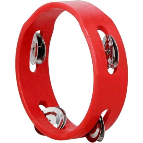 6 Inch Tambourine Handheld Wooden Tambourine Hand Bell Percussion InstrumentsToy Single Row Metal Jingles Red for Party