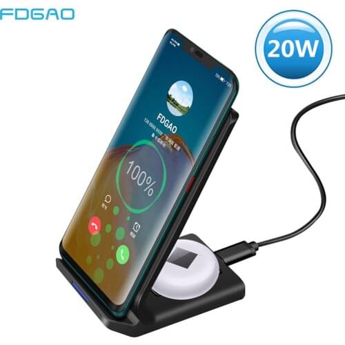 FDGAO 2 in 1 20W Wireless Charger For iPhone 12 11 XS XR X 8 AirPods Pro QI Dual Fast Charging Stand for Samsung S21 S20 S9 Buds