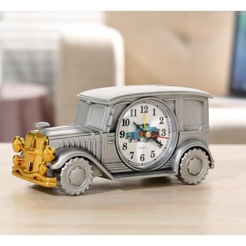 Clock Childrens Toys Quartz Clocks Fashionable ABS Vintage Car Shape Silver Golden Powered By AA Batteries Home Decoration