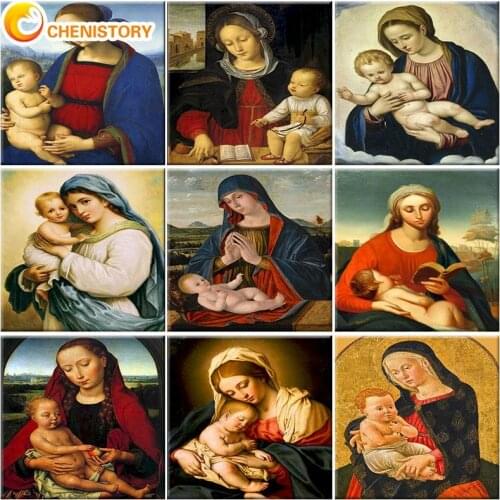 CHENISTORY Painting By Number Virgin Mary And Child Drawing On Canvas HandPainted Painting Portrait Art Gift Diy Kits Home Decor