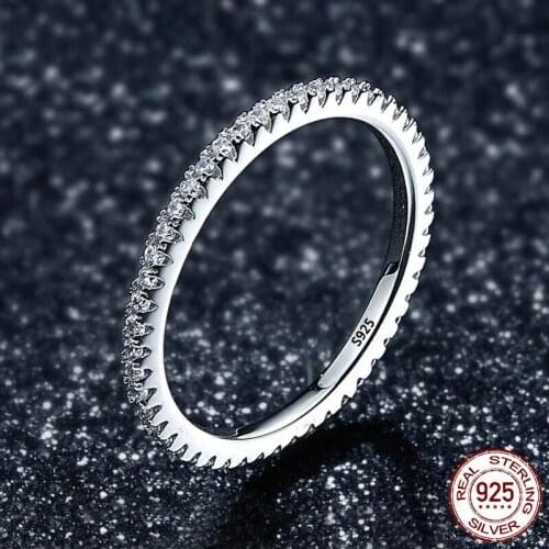 925 Sterling Silver Round Small Zirconia Diamond Rings for Women Classic Simple Trendy Stacking Wedding Band Fine Jewelry R003
