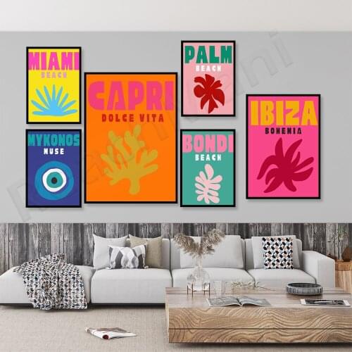 Assouline 6-piece print set, Mykonos prints, Bondi prints, Palm Beach prints, vintage prints, color travel prints wall art decor