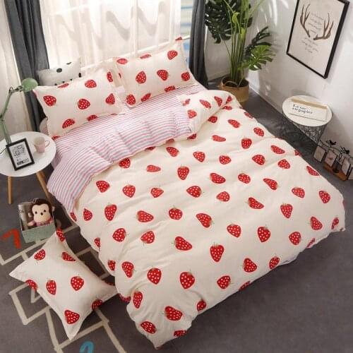 Kawaii Strawberry Fruit Stripe Printed Bed Cover Set Duvet Cover Adult Child Bed Sheet Pillowcase Comforter Bedding Set 61003