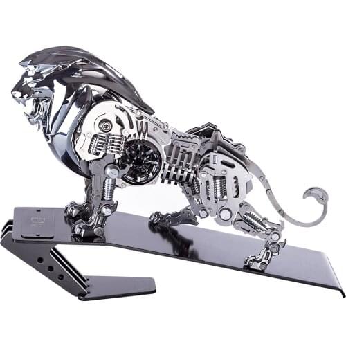 Metal Mechanical Crafts Static Animal Lion Model for Home Decor - Silver