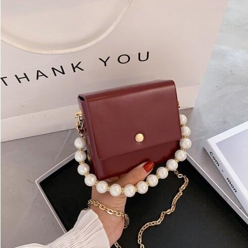 PU Mini Leather Purses and Handbags for Women 2021 Luxury Design Girls Female Shoppers Fashion Solid Color Pearls Crossbody Bags