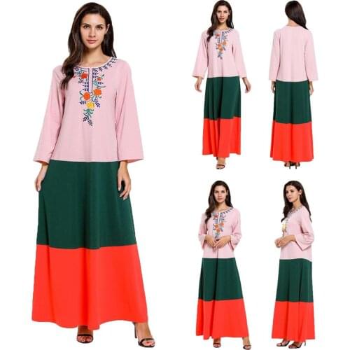 Fashion Muslim Women Abaya Embroidery Long Maxi Dress Robe Jilbab Party Dubai Islamic Clothing Patchwork Arab Patchwork Fashion