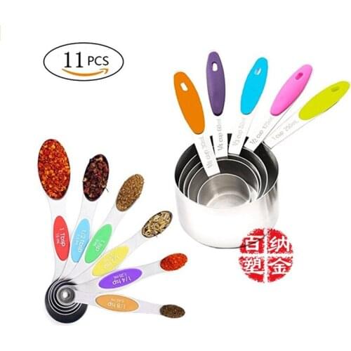 11-piece measuring cup measuring spoon set, stainless steel measuring cup spoon for roasting tea and coffee kitchen measuring to