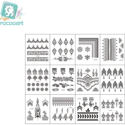 12 Styles Sexy Lace Black Henna Temporary Tattoo Sticker Women Hand Jewelry Tatoo Waterproof Fake Body Art Tattoo Sticker