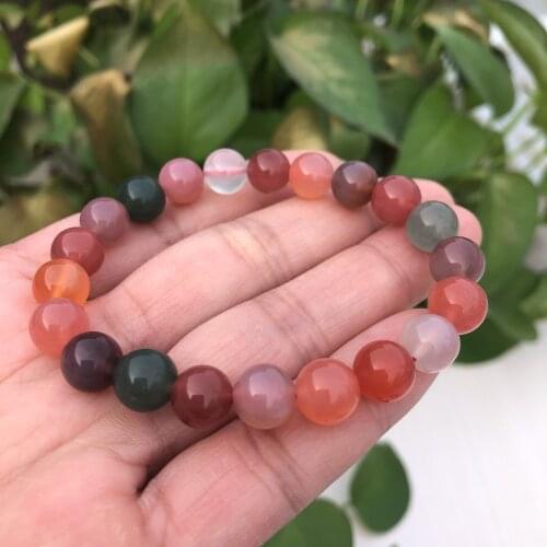 Natural Yanyuan Colorful Agate Bracelet Round Beads Crystal Healing Stone