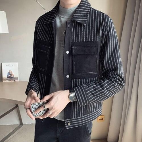New 2021 Autumn Winter Woolen Striped Bomber Jacket Men Fashion Streetwear Men Jacket Casual Jackets for Men Warm Coat 4XL B325