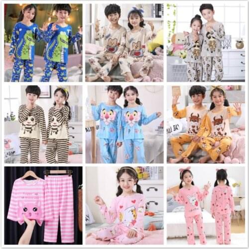 New Spring Boy Girl Pajamas Cartoon Bear Rabbit Print Clothing Set Kid Pijama Long Sleeve Home Sleepwear Children Nightgown Suit