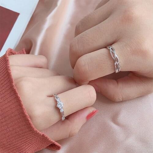 Lover Silver Color Opening Adjustable Rings Jewelry Rhinestone Resizable Open Couple Rings For Women Men Lady Girl Boy Gift