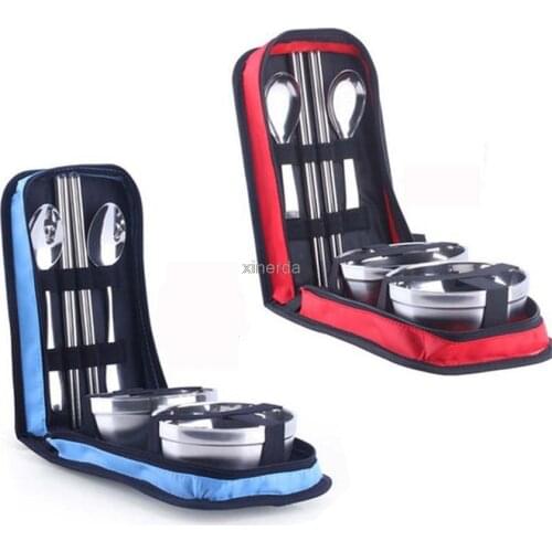Portable Tableware Camping Dinnerware Travel Tableware Stainless Steel Outdoor Tablewares Spoon Fork Chopstick Picnic Set QF9066