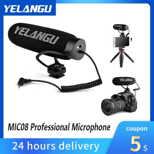 YELANGU Professional Microphone Clear Sound Quality Standard Cold Shoe Connector 1/4 Threaded Hole 3.5mm Male Output microphone