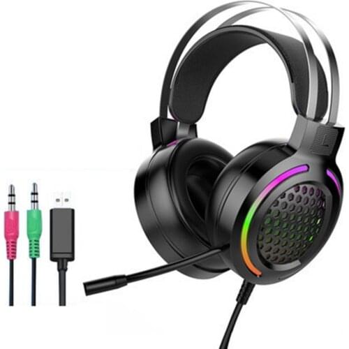 Hollow RGB Light Noise Reduction Hollow Wired Headphone Heavy Bass Headset with Mic for Phone/Laptop