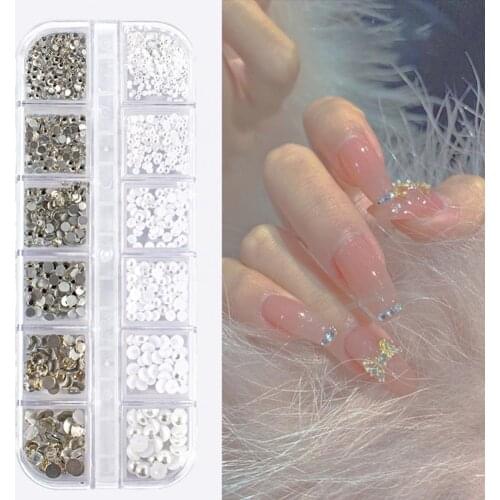 12Grids/Box Clear Crystals AB Gold Sliver Mix Sizes Glass 3D Nail Art Rhinestones Beads Manicures For Nails Art Decorations DIY