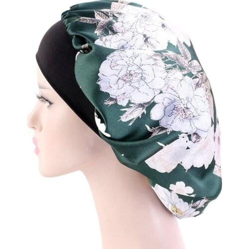 Wide Elastic Band Bonnets Floral Print Silky Headwrap Satin Hair Caps Women Lady Hair Cover Hat Jewelry Night Sleeping Cap