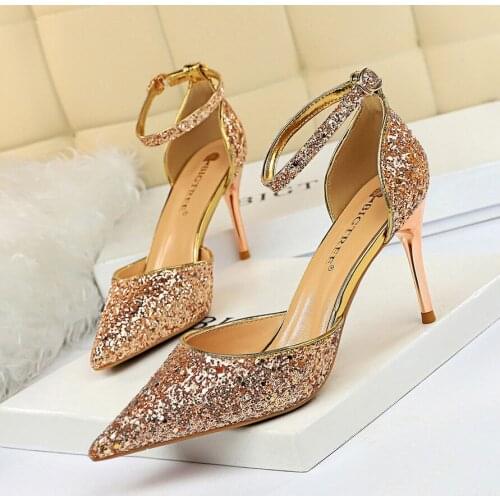Glitter High Heels Sexy Mary Jane Shoes Ladies Stiletto High Heels Big Size Wedding Shoes Bride Fashion 2021 Bigtree Shoes Talon
