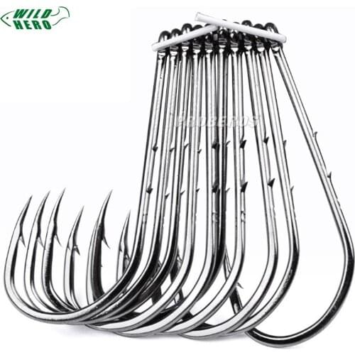 WILDHERO 50pcs/lot Carbon Steel Fishing Hooks 1#-6# Baitholder Black Color Jig Head Crank Barbed Hook for Soft Worm Bass Carp