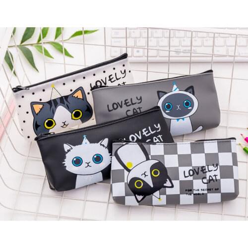 Funny Cartoon Cat Pencil Bag Kawaii Toy Cat Pencil Case Creative Students Pencil Storage Bag Office Stationery Bag PU Material
