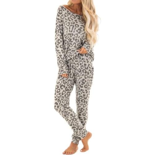 Stylish Bar Women 2pcs Tracksuit Set Sexy Leopard Print Winter Warm Pant Sets Leisure Wear Loung Wear Suit Cotton Tracksuit 2019