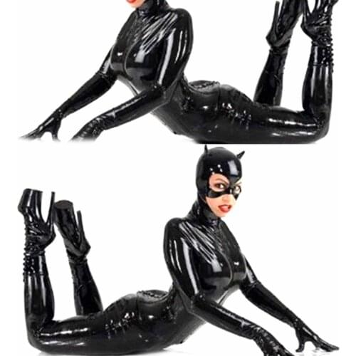 Women Sexy Faux Leather Solid Color Stretch Catsuit Bodysuits Jumpsuit Nightwear Catsuit Bodysuits Jumpsuit Nightwear