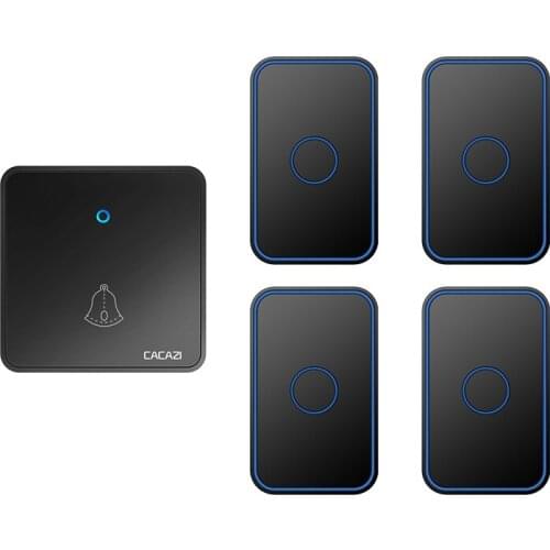 CACAZI Wireless Doorbell 60 Chime CR2032 Battery Waterproof Home Cordless Flash Door Ring Bell US EU UK Plug 1 Button 4 Receiver