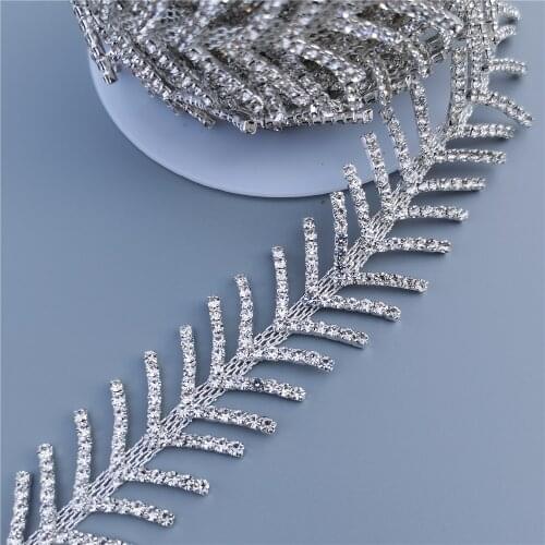 1 Foot Classic Silver-plated Fishbone Motif, Rhinestone Trim V-shaped Crystal Chain Decorative Accessories Sewn on Clothes Bag