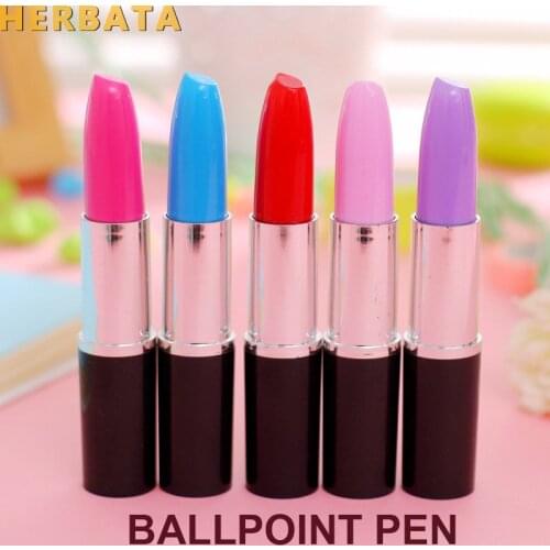 1pc/lot Cute Simulation Modeling Lipstick Ballpoint Pen Ball Point Pens for Writing Stationery School Office Supplies CL-1706