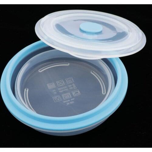 1pc Collapsible Silicone Portable Lunch Bowl Round Folding Box Food Storage Container Organizers Camping Bowl Random Color
