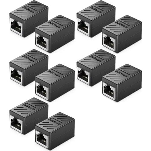 RJ45 Coupler Ethernet Cable Coupler LAN Connector Cat7/Cat6 Ethernet Cable Extender Adapter Female to Female 10Pcs
