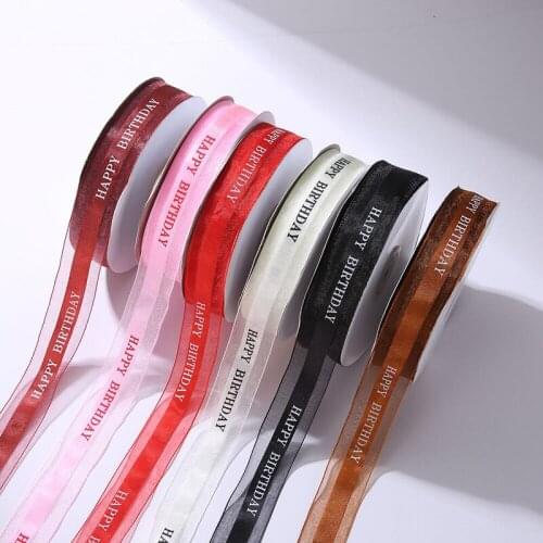50 yards 2.5cm Letter Ribbon Lace Print Birthday Cake Ribbon Gift Packaging Polyester Printing Ribbon Wholesale