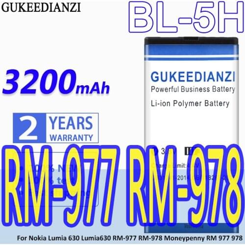 GUKEEDIANZI 3100mAh BL-5H battery for Nokia Lumia 630 38 635 636 Lumia630 RM-977 RM-978 BL5H BL 5H Mobile phone Battery