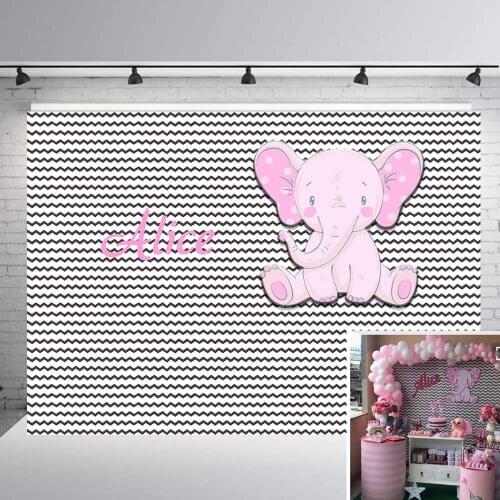 BEIPOTO Green Chevron baby shower backdrop photography pink elephant girl birthday party banner cake table background booth B370