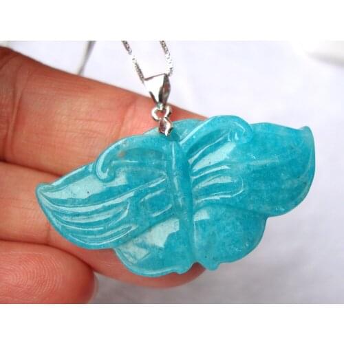 Free Shipping Natural Amazonite Carved Butterfly 925 Silver Pendants Women Jewelry Accessories Weddings Parties Gift
