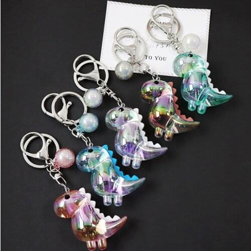Cute Cartoon Dinosaur Animal Laser Keychain Silver Plated Plastic Key Chain Women Key Ring Chains Car Bag Charm Kids Toys D747