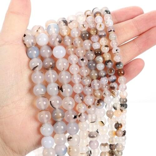 Natural Stone Beads Black Fower Red Agate Round Loose Beads for Jewelry Making Needlework Bracelet DIY 4-12 MM