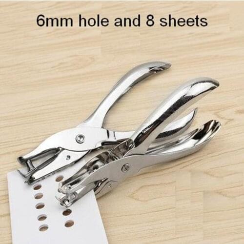 Metal 1-Hole Standard Punch 6mm Hole 8 Sheets Capacity Anti Slip One Hand Manual Type Office Necessary Tools Binding Home 0114