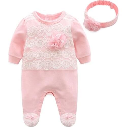 Princess Girl Clothes Lace Flowers Jumpsuit & Headband Newborn Baby 2 Piece Girls Clothing Set Infant Body Suit for 2019 Spring
