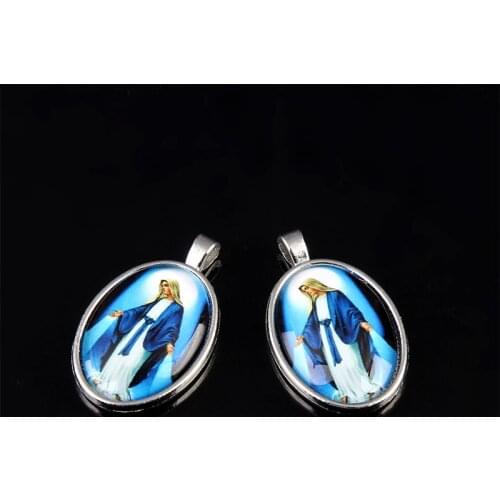 DIY religious Jesus cross jewelry, blue Virgin Mary, St. Michael Angel DIY medal