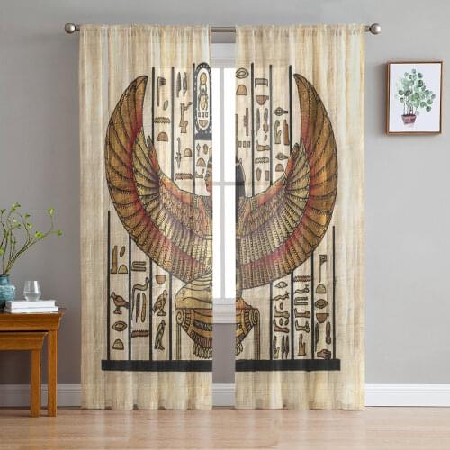 Egyptian Girl Wings Art Curtain For Living Room Transparent Tulle Curtains Window Sheer For The Bedroom Accessories Decor